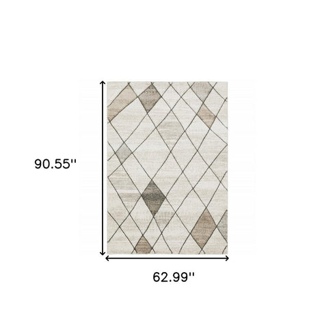 3' X 5' Beige Grey Tan And Brown Geometric Power Loom Stain Resistant Area Rug